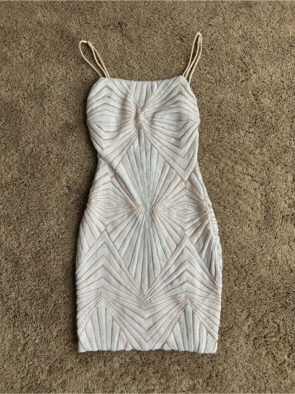 Lulu's White and Gold Textured Geometric Mini Dress small